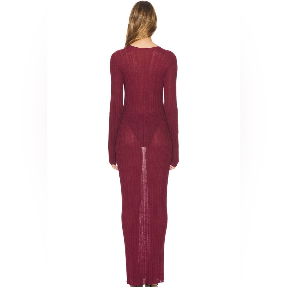 Lioness Burgundy Sheer Ribbed Maxi Dress - Picture 2 of 2